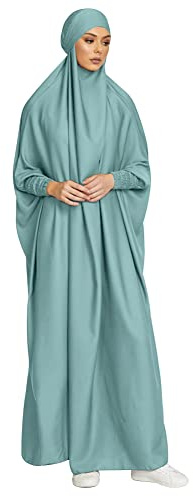 IKADEX Jilbab for Muslim Women Hooded Abaya Kaftan Dress Hijab Chador One-Piece Arabic Islamic Prayer Robe Light Green