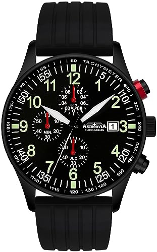 ASTROAVIA Herren-Armbanduhr Chronograph Quarz Silikon Armband schwarz N32BK5