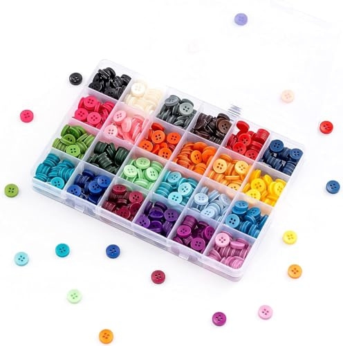 24 Colour 4-Hole Resin Button Set Haberdashery for Crafting, Sewing, Replacement, Knitting Baby, Kids Cardigans, Handmade Crafts (11.5mm/18L, 600 Pieces)