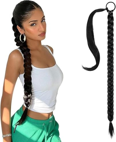 RPAEOY Coleta Postiza Pelo Extensiones Larga Liso Postizos Sintético DIY Coleta Envolvente Ponytail Extensiones De Cola Natural Trenzado Extensiones Pelo Para Mujer Negro
