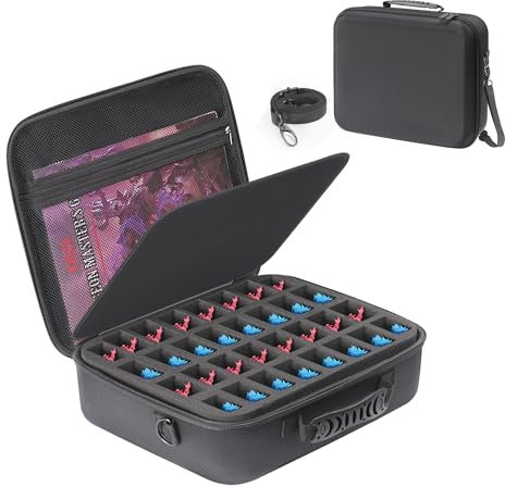 Miniature Storage Case - 64 Slot Storage Case with 2 Impact-Absorbing Foam Trays for 32mm 40k, DND and More, Adjustable Shoulder Strap and Zippered Pocket