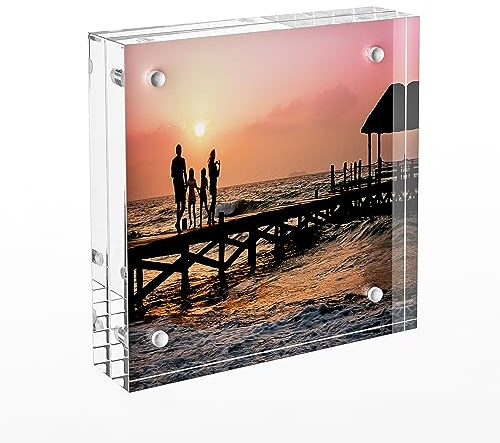 Sezanrpt Acrylic Picture Frames 3x3, 3 x 3 inch picture frame for 3x3 or 2x2 Pictures, Clear Double Sided Thick Photo Frames Desktop Pictures Display Small Tips Holder