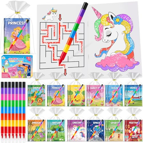 ZMLM Libros para Colorear para Niños, Crayones de 8 Colores Ceras de Colores Kit Detalles Cumpleaños Niños Pintar Manualidades Pascua Regalos para 3 a 9 Años (24 Classic)