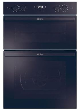 Haier Series 2 Built-in Electric Double Oven, 42L Secondary Cavity, 8 Functions, Catalytic & H2O Cleaning, Side Racks, Class A, Black, 59.5x88.5x56.8 cm - HWO9M2M5B