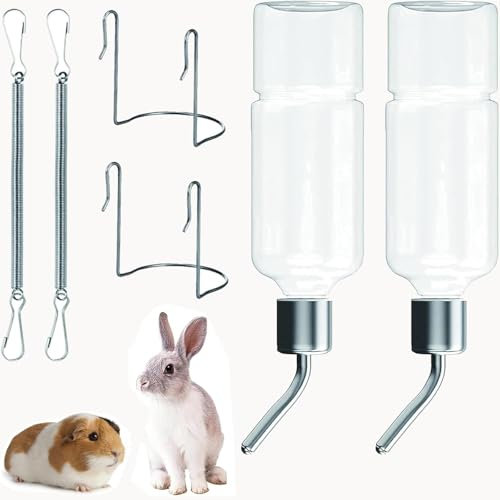ZKFSIE 2 PCS Pet Water Bottle With Holder for Rabbits, Chinchillas, Guinea Pigs, Small Puppy, Kitten and Ferrets