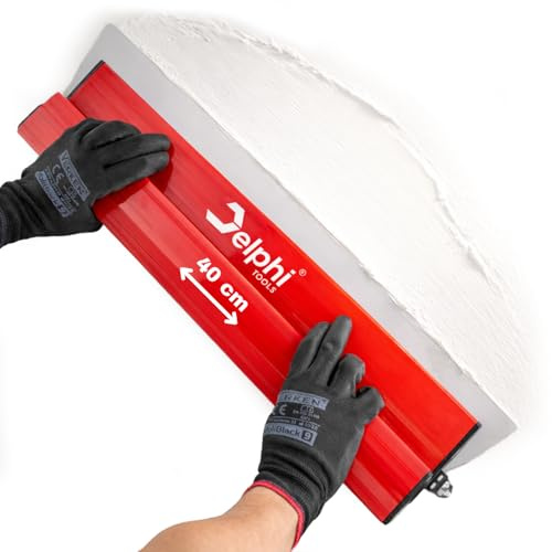 Delphi (40/60/80/100 cm) 0,3 MM Edelstahlklinge Flächenspachtel 40 cm mit ergonomischem Griff zum Glätten von Wänden und Decken sowie Spachtelmasse, Gips, Farbe, Kleber + GRATIS 2 Schleifschwämme