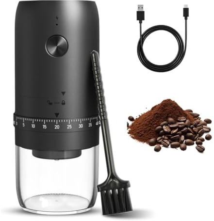 RANJIMA Kaffeemühle Elektrisch, USB Wiederaufladbare Elektrische Kaffeemühle, Tragbare Kaffemühle mit 40 Mahleinstellungen, Elektrische Espressomühle mit Keramikkern für Reisen,Camping,Büro,Espresso
