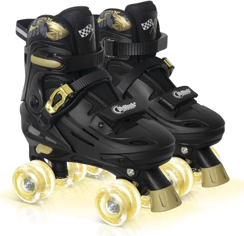 Nattork Adjustable Roller Skates for Kids Boys Girls- Teen Youth Age 6-12 8 9 10 Cool Racing Car Indoor Outdoor Gift Idea for Birthdays Christmas Golden