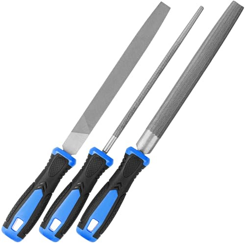 EffektWerk - Lime in Metallo - 3 Pezzi, 20cm in Acciaio al Carbonio per Legno, Metallo, Plastica - Raspe Piatta/Tonda/Mezza Tonda - Strumenti per Affilatura, Sbavatura, Gioielleria
