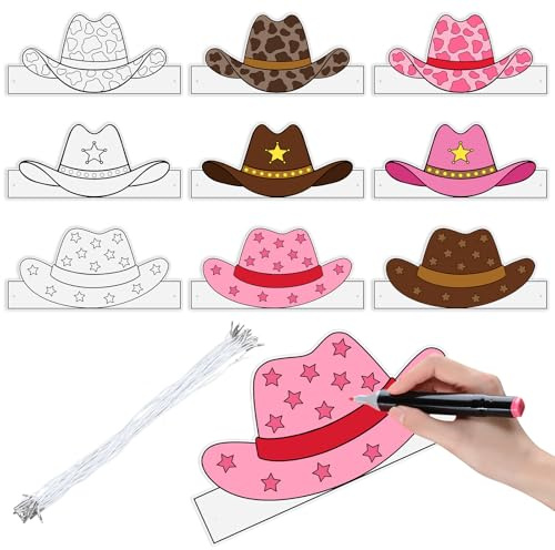 Motipuns 24 Pcs DIY West Cowboy Paper Crown Party Hats Birthday Decoration Favors for Boys Girls Photo Booth Props Cowboy Party Supplies