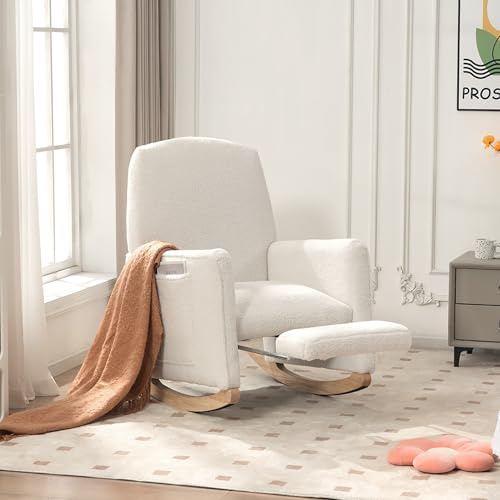 Silla mecedora premium con taburete integrado – Sillón relax XXL de tela suave de peluche, respaldo alto ergonómico para máxima comodidad en el salón, capacidad de carga de 110 kg y fácil de montar