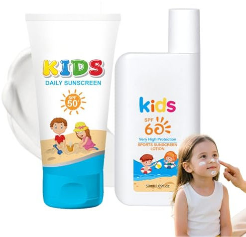 2PCS Daily Suncream Factor 50 Kids & SPF 60 Kids Suncream for Sports - Gentle Baby Sun Cream for Face & Body with Zinc Oxide - Water Resistant Sun Cream Kid 50ml