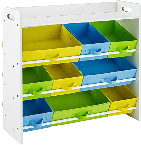 SONGMICS Kinderzimmerregal, Spielzeug-Organizer mit 9 herausnehmbaren Vlieskörben, Spielzeug- und Bücherregal fürs Kinderzimmer, Weißer Rahmen, GKR31WT, 78 x 26,5 x 82,5 cm