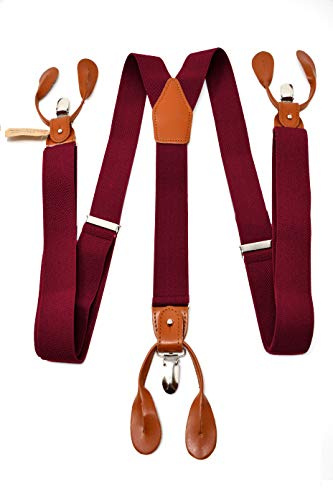 Sweet Leaf Bretelle Rosso Bordeaux di alta qualità completamente Regolabili - 3 Clip o 6 Bottoni (personalizzabili)- Forma di Y - Classiche, Eleganti e Moderne