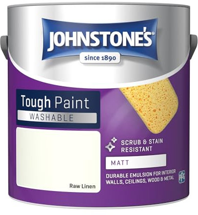 Johnstone's - Washable Paint - Raw Linen - Matt Finish - Emulsion Paint - Highly Durable - Stain Resistant - Non Toxic & Low Odour - 12m2 Coverage per Litre - 2.5L