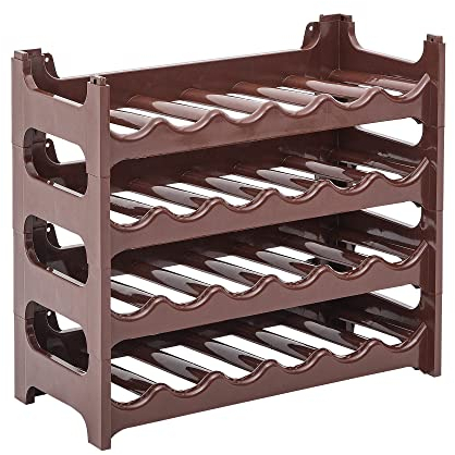 Novaliv Flaschenregal für 24 Flaschen, Braun, erweiterbar, stapelbar, Getränkeschrank für Flaschen, Pet Flaschen Aufbewahrung, Weinregal flach, Weinlagerung, Getränkeaufbewahrung, Bottle Organizer