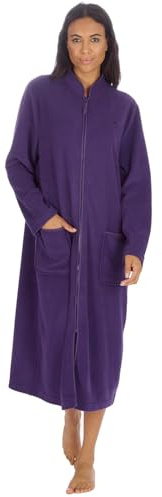 Undercover Ladies' Soft Fleece Zip Dressing Gown with Satin Trim, Zipped Robe UK 10-28, Rose, Purple, Blue, Lilac & Pink