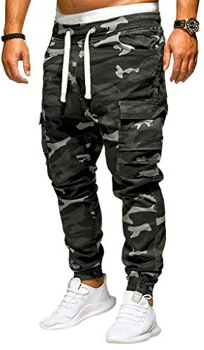 LAOLUO Pantalons Casual Homme Militaire Cargo Sport Slim Fit Jeans Jogging Montagne Bas de Survetement Multi Poche Workout Loisirs Jeans Cordon Taille Élastique Grande Taille Travail Trousers