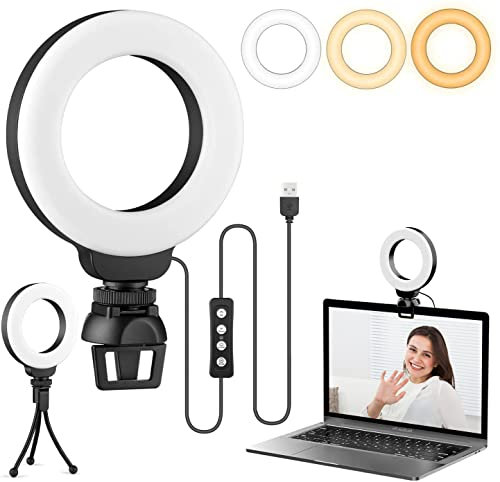 Video Conference Lighting Kit, Dveda Ring Light for Laptop Phone with Clip and Tripod, Desktop PC 4 Selfie Dimmable Light with Stand Ring Light for Live Streaming, Video Recording, Makeup