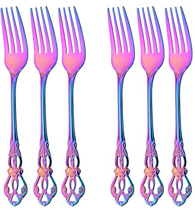 Jankng 6pcs Basic Rainbow Fork, Royal Stainless Steel Dinner Fork With Royal Handle, Metal Forks Set For Eating Salad Fish, Mirror Finish