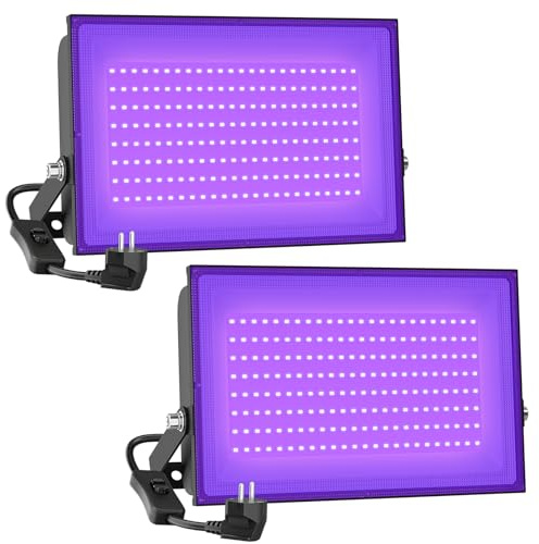 Onforu 2x100W Faretto UV LED, UV LED Faro con spina, IP66 Impermeabile, Faretto Luce Nera, Black light Decorare per Acquario, Festa, Pittura Fluorescente, Poster Fluorescente, Bar, Festa