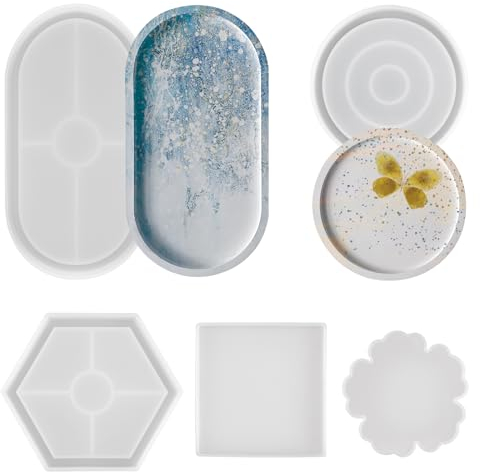 XIEJ 5 stycken silikonformar gjutformar, silikonform bricka koppunderlägg, epoxiformar silikonform underlägg för att göra underlägg, gör-det-själv-koppunderlägg