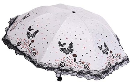 IOIUSKKU Tragbarer Doppelschirm, klein, leicht zu tragen, für jeden Anlass geeignet. Kleiner tragbarer Polyester Sonnenschirm, Weiß