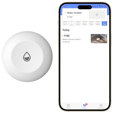 EZVIZ Water Leak Sensor, Requires Home Gateway, Wireless Mini Water Leak Detector, APP Instant Alerts, 1 Year Battery Life, IP67 Waterproof, Smart Home Alarm System, Work Cameras (T10C)