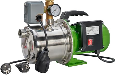 CHM GmbH® Gartenpumpe Edelstahl 1300 Watt 5,5 Bar 5400 L/h mit Druckschalter Pumpe Hauswasserwerk