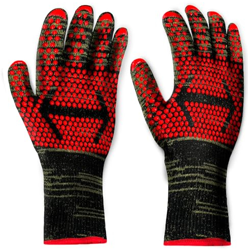 PEVLA Guanti Barbecue - Guanti da Forno - Guanti Bbq – Guanti Forno – Guanti per Barbecue – Guanto Barbecue Resistenti al Calore fino a 800°C (1Paio)(BBQ)(L-XL)