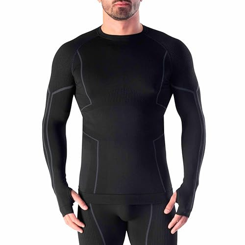 Risalti Maglia Termica Uomo Manica Lunga Merino Tech - Compressione in Lana Merino, Intimo Termico Invernale, Senza Cuciture - Made in Italy