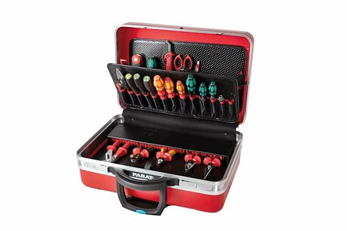Parat Werkzeugkoffer PARARED (Zweiseitige Werkzeugtafel mit 25 Einsteckfächern, stabilder Doppel-Aluminiumrahmen, Bodenschale mit Aufsteller, Werkzeugtasche) 5990882999