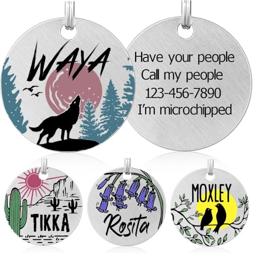 Farbige Hundemarke mit Gravur, Personalisierte Hundemarke aus Edelstahl, Gravierte Hundeanhänger mit Name, Tiermarke für Hunde und Katzen, Hund Namensschilder für Halsband (Wolf)