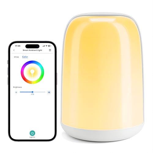 meross Smart LED Tischlampe Touch Dimmbar Funktioniert mit Apple HomeKit, RGBWW WLAN Nachtlampe für Schlafzimmer Wohnzimmer mit Typ-C-Schnittstelle, Funktioniert mit Alexa und Google Home