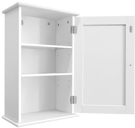 Rigogo Kitchen Wall Cabinet wth 3 Tier and Single Door, Multi-Purpose Storage Cabinet Unit, Bathroom Cabinet Wall Mounted, 35 x 20 x 55 cm, White