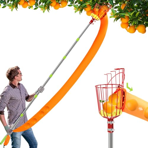 UQM Fruit Picker Pole with Basket and Bag Telescoping, 40-125 Inch Adjustable Fruit Tree Picker Tool, Apple Orange Fig Picker Fruit Picking Pole