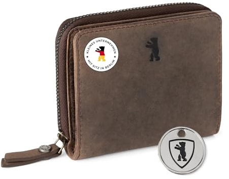 Berliner Bags Vintage Geldbörse Sara, Kleine Portemonnaie, Geldbeutel aus Leder, mit TÜV-gepruftem RFID-Schutz, inkl Geschenk-Box, für Damen - Braun