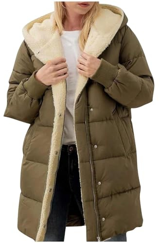 OVARA Women's Long Padded Coat Fleece Lined Parka Jackets Thick Longline Quilted Coat with Hood Plus Size Thermal Puffer Jacket Ladies Winter Outdoor Comfy Warm Overcoat