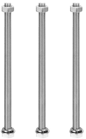 sourcing map M8 x 160mm 304 Stainless Steel Hex Head Screws Bolts, Nuts, Flat & Lock Washers Assortment Kit, Fully Threaded, Bright Finish for Home, Electronic, Machine, 3 Sets