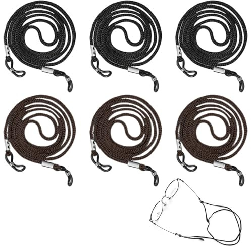 SiumPklay 6 PCS Adjustable ​Glasses Straps​ – Non-Slip Eyeglass Holder for Women & Men, 3 Black & 3 Brown Nylon ​Spectacle Neck Cords, Secure & Comfortable ​Eyewear Lanyard​ for Sports & Daily Use