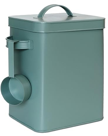 Relaxdays Metallbox, 6,5 L Aufbewahrungsbox mit Dosierhilfe, Tierfutter & Lebensmittel, luftdicht, Waschpulverdose, grün