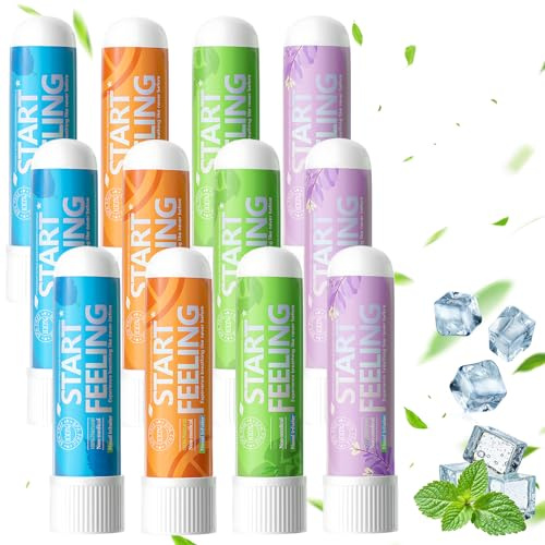 12 Pcs Inhaler Nasal Stick,Inhalateur Huiles Essentielles Inhalateur Nasal Inhaler,Soulage la Congestion Nasale, AméLiore la Respiration, AméLiore la Concentration, Convient Travail éTudes