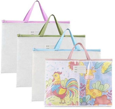 4 Pcs A3 Art Folder Carry Case Transparent Folders Carrying Bag with Handle | A3 Folder for Artwork Waterproof Art Portfolio Case Drawings Documents School Drawing Boards