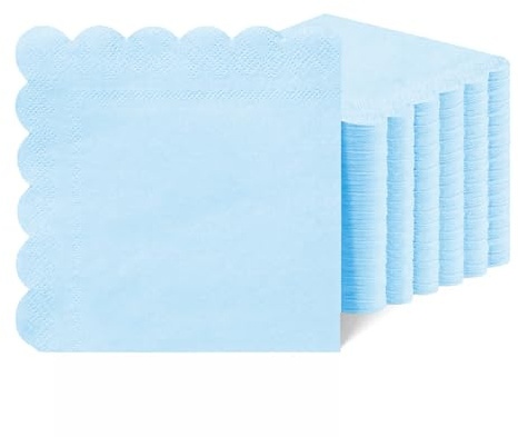 Flintronic 40 st. servetter ljusblå, 2-lagers vågiga pappersservetter, 31 x 31 cm festservetter, engångsservetter dessertservetter för födelsedagar, bröllop, baby shower, konfirmation dekoration