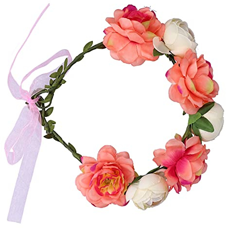 Tomvorks Justerbart Huvudband med Blommor för Kvinnor, Elegant Hårkrans för Bröllopsfester, Konstgjord Blomsterkrans Strandfoton (korall beige)