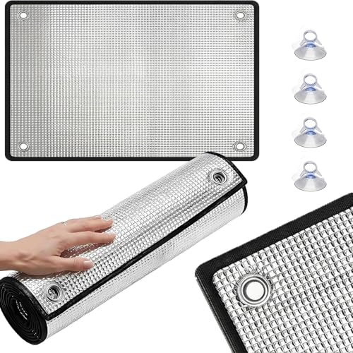 Aislante Termico Ventanas, Lamina Solar Ventana, Pelicula Aislante Termico Ventanas con Ventosas para Garaje Oficina Control Calor Anti UV Opaco Privacidad Fuerte Fresco 8mm(Negro,65x80 cm)
