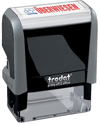Trodat Office Printy 4912 Selbstfärbender Textstempel, Text Überwiesen, Abdruckfarbe blau-rot, 47 x 18 mm