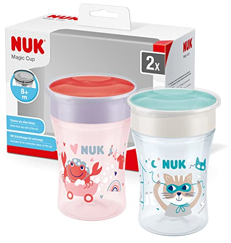 NUK Magic Cup Tasse d’Apprentissage | Bordure 360° antifuites | 8+ mois | 230 ml | crabe (rouge) | 2 unités