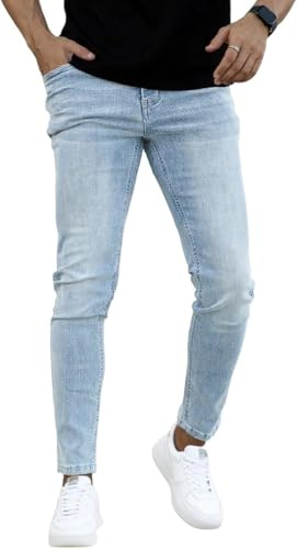 GINGTTO Jeans Uomo Skinny Elasticizzato Slim Fit Casual Denim Pantaloni Stretch Fashion Blu 34W/30L