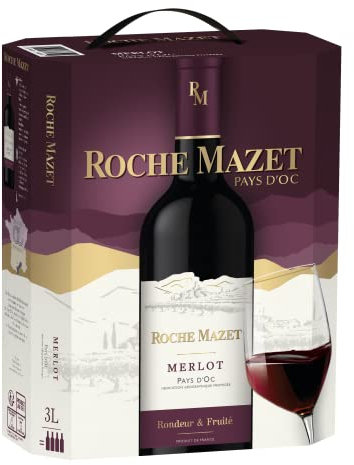 Roche Mazet – Vin Rouge Merlot (3L) – IGP Pays d’Oc – Bag in Box, 3000 milliliters